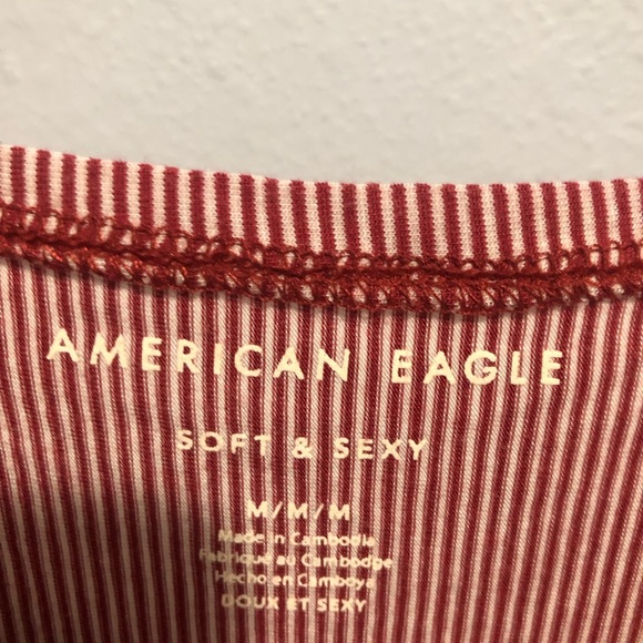 American Eagle women’s cold shoulder strappy red stripe top. Size medium. - Picture 3 of 4